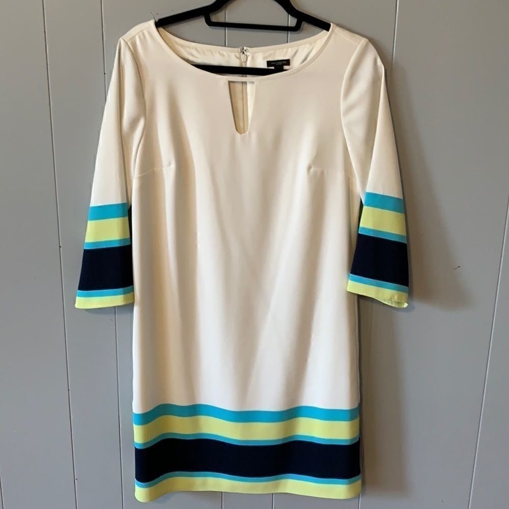Ann Taylor Cream Striped Detail Dress Size 4
